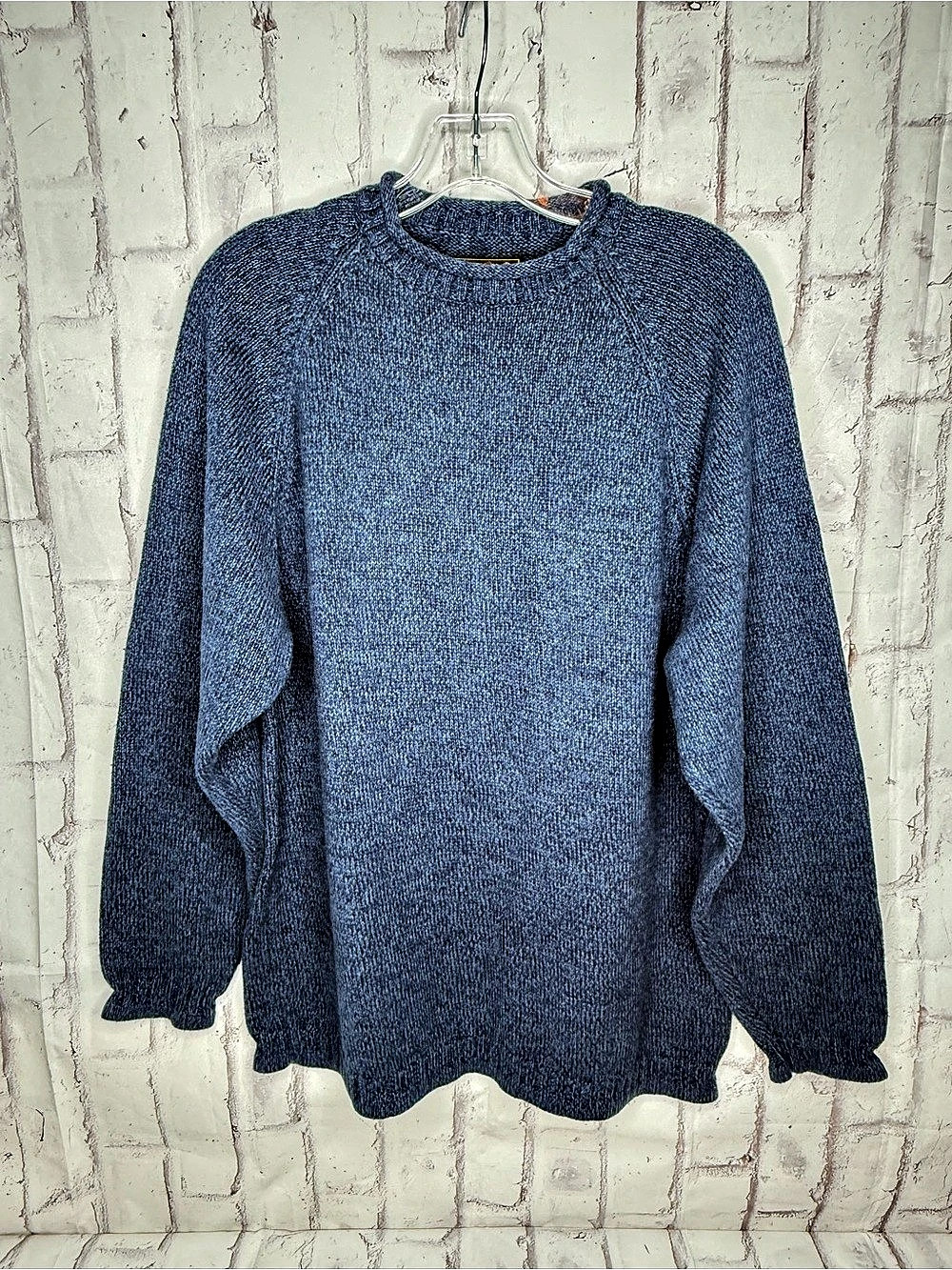 Eddie Bauer Mens Roll Neck Sweater Size M Navy 100% Cotton Fisherman Ribbed Hem